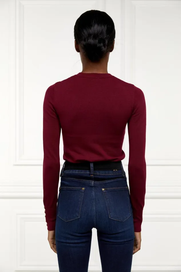 Women Buttoned Knit Crew Neck Wine Holland Cooper Knitwear