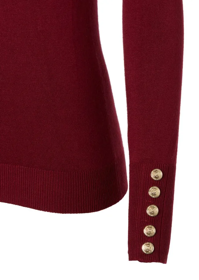 Women Buttoned Knit Crew Neck Wine Holland Cooper Knitwear