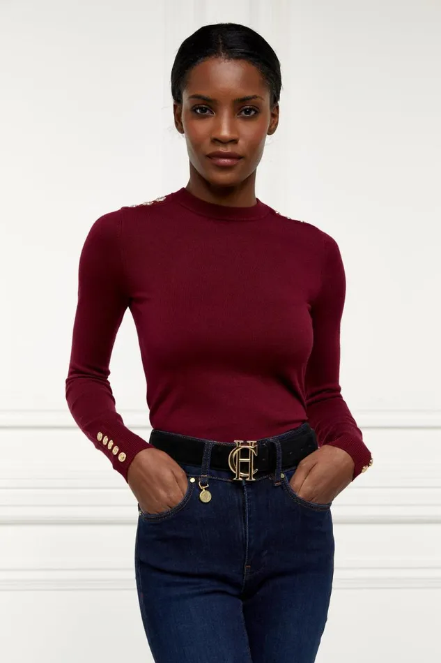 Women Buttoned Knit Crew Neck Wine Holland Cooper Knitwear