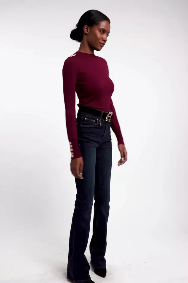 Women Buttoned Knit Crew Neck Wine Holland Cooper Knitwear