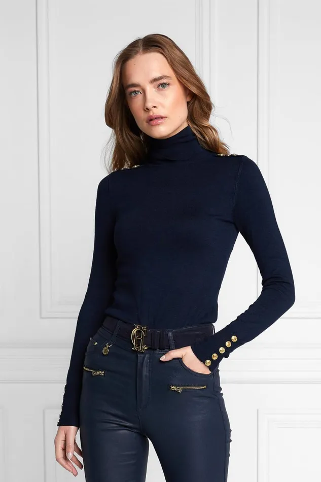 Women Buttoned Knit Roll Neck Ink Navy Holland Cooper Knitwear Women Buttoned Knit Roll Neck Ink Navy Holland Cooper Knitwear