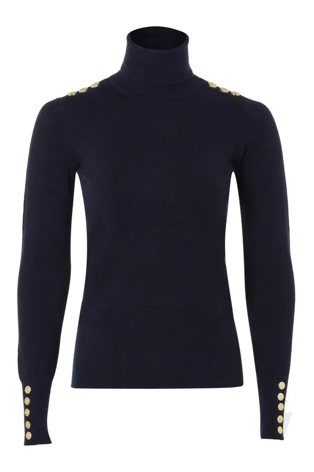 Women Buttoned Knit Roll Neck Ink Navy Holland Cooper Knitwear Women Buttoned Knit Roll Neck Ink Navy Holland Cooper Knitwear