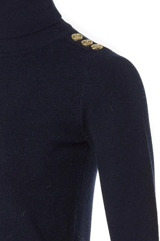 Women Buttoned Knit Roll Neck Ink Navy Holland Cooper Knitwear Women Buttoned Knit Roll Neck Ink Navy Holland Cooper Knitwear