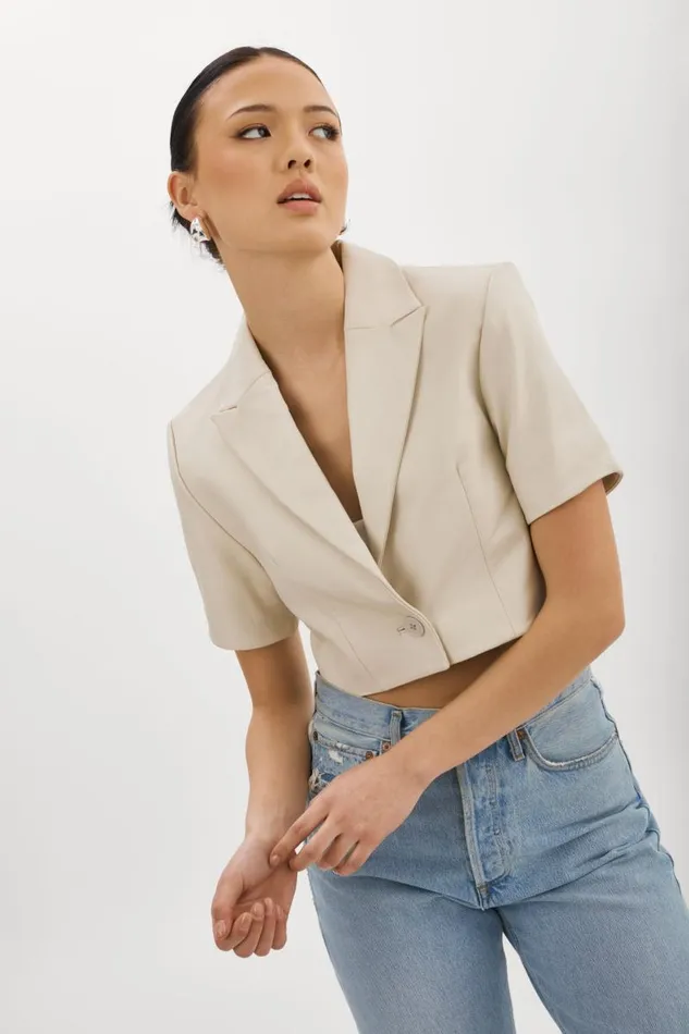 Women CALATEA Short Sleeve Blazer Bone LAMARQUE Blazers