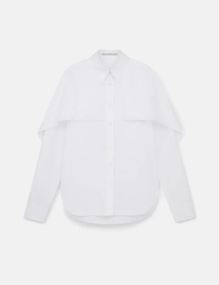 Women Cape Layer Long Sleeve Shirt Pure White Stella McCartney Shirts And Tops