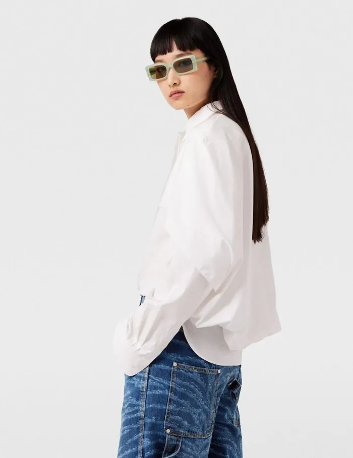 Women Cape Layer Long Sleeve Shirt Pure White Stella McCartney Shirts And Tops