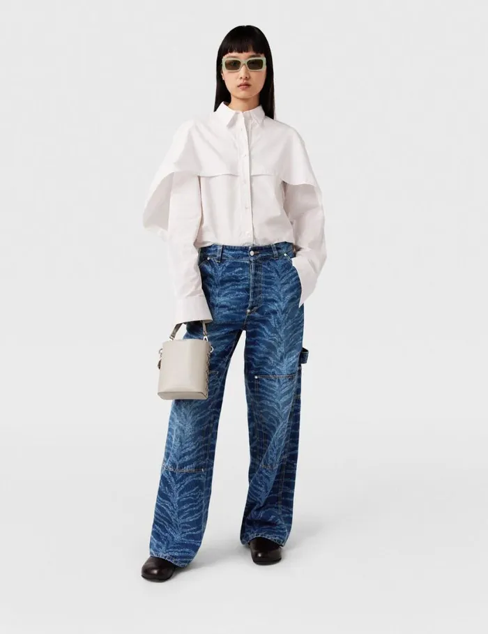 Women Cape Layer Long Sleeve Shirt Pure White Stella McCartney Shirts And Tops