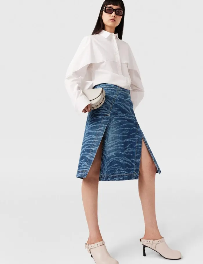 Women Cape Layer Long Sleeve Shirt Pure White Stella McCartney Shirts And Tops