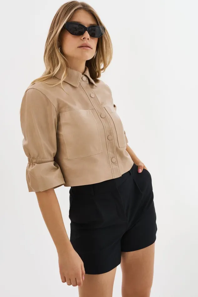 Women CAROLINA Leather Ruffle Sleeve Jacket Beige LAMARQUE Leather Jackets Women CAROLINA Leather Ruffle Sleeve Jacket Beige LAMARQUE Leather Jackets