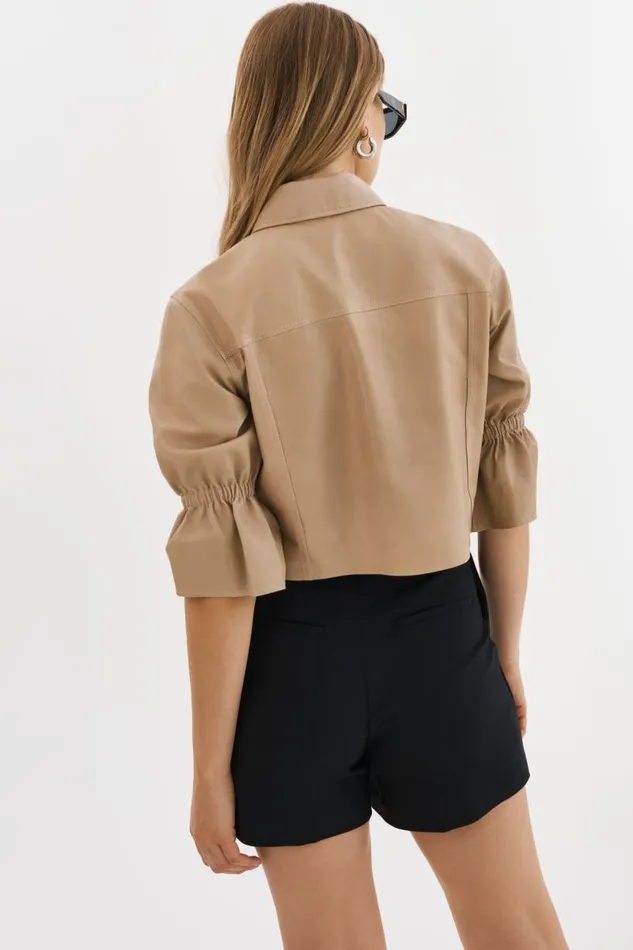 Women CAROLINA Leather Ruffle Sleeve Jacket Beige LAMARQUE Leather Jackets Women CAROLINA Leather Ruffle Sleeve Jacket Beige LAMARQUE Leather Jackets
