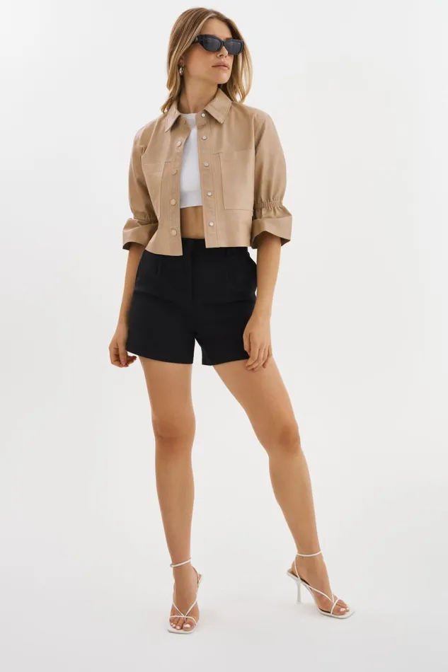 Women CAROLINA Leather Ruffle Sleeve Jacket Beige LAMARQUE Leather Jackets Women CAROLINA Leather Ruffle Sleeve Jacket Beige LAMARQUE Leather Jackets