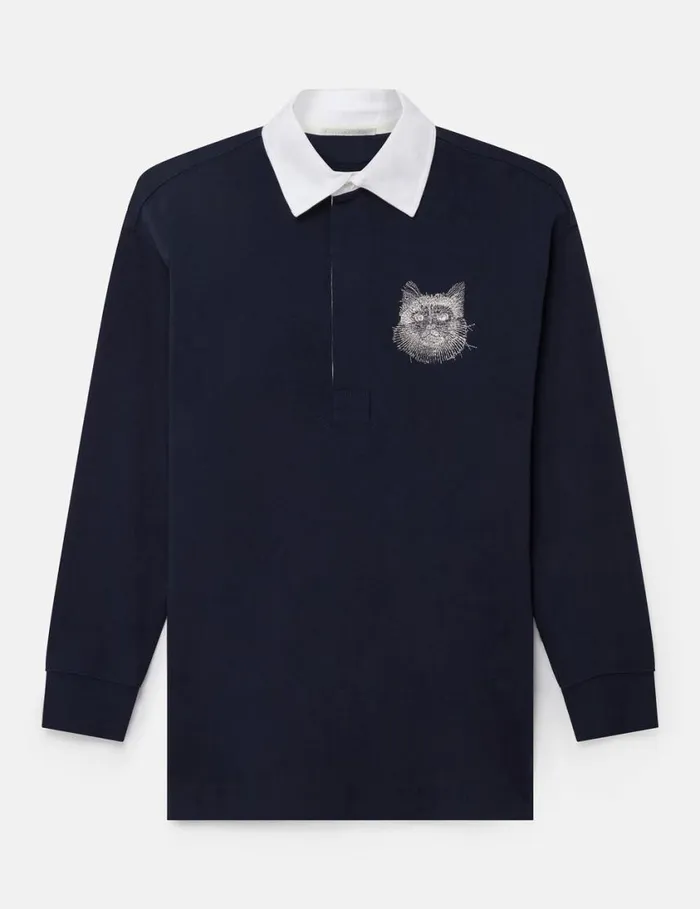 Women CatEmbroidered Sweatshirt Dress Deep Navy Stella McCartney Sweatshirts And TShirts