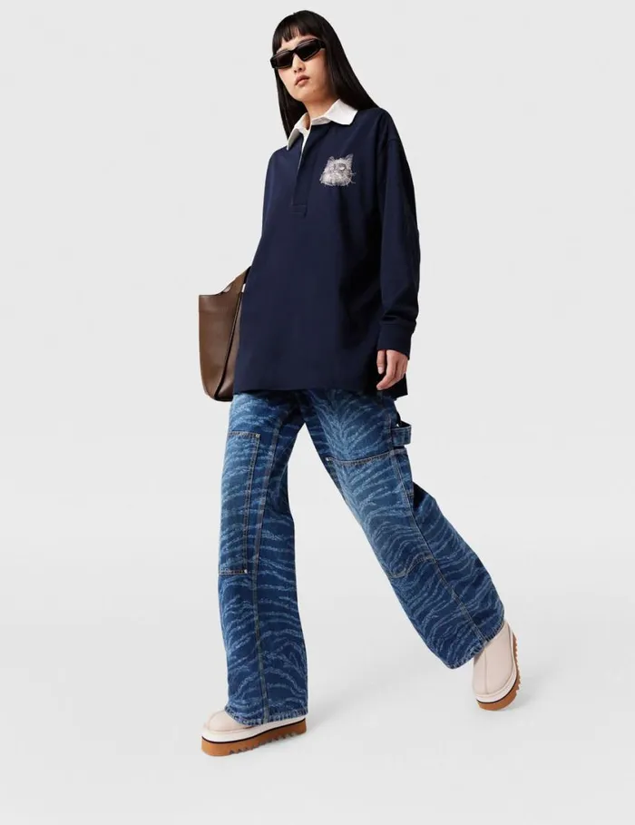 Women CatEmbroidered Sweatshirt Dress Deep Navy Stella McCartney Sweatshirts And TShirts