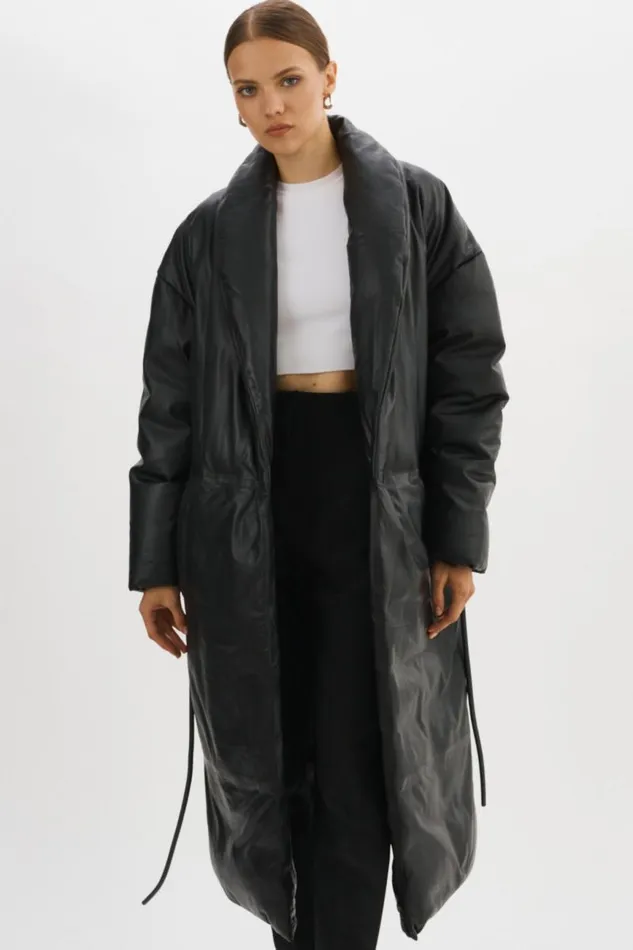 Women CATALINA Oversized Leather Blanket Coat Black LAMARQUE Puffers Women CATALINA Oversized Leather Blanket Coat Black LAMARQUE Puffers
