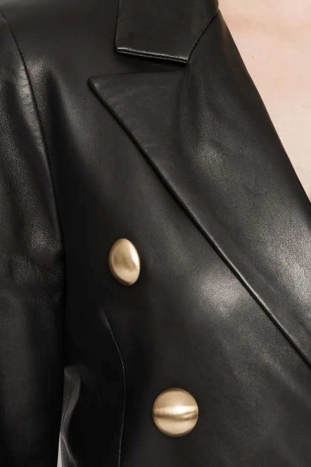 Women CATHERINE Double Breasted Leather Blazer Black LAMARQUE Blazers