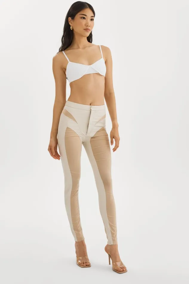Women CELICIA Faux Leather Mesh Leggings Bone LAMARQUE Pants and Shorts