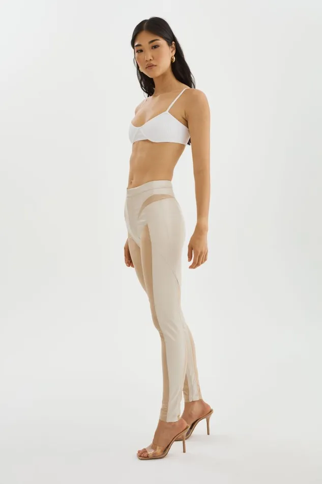Women CELICIA Faux Leather Mesh Leggings Bone LAMARQUE Pants and Shorts