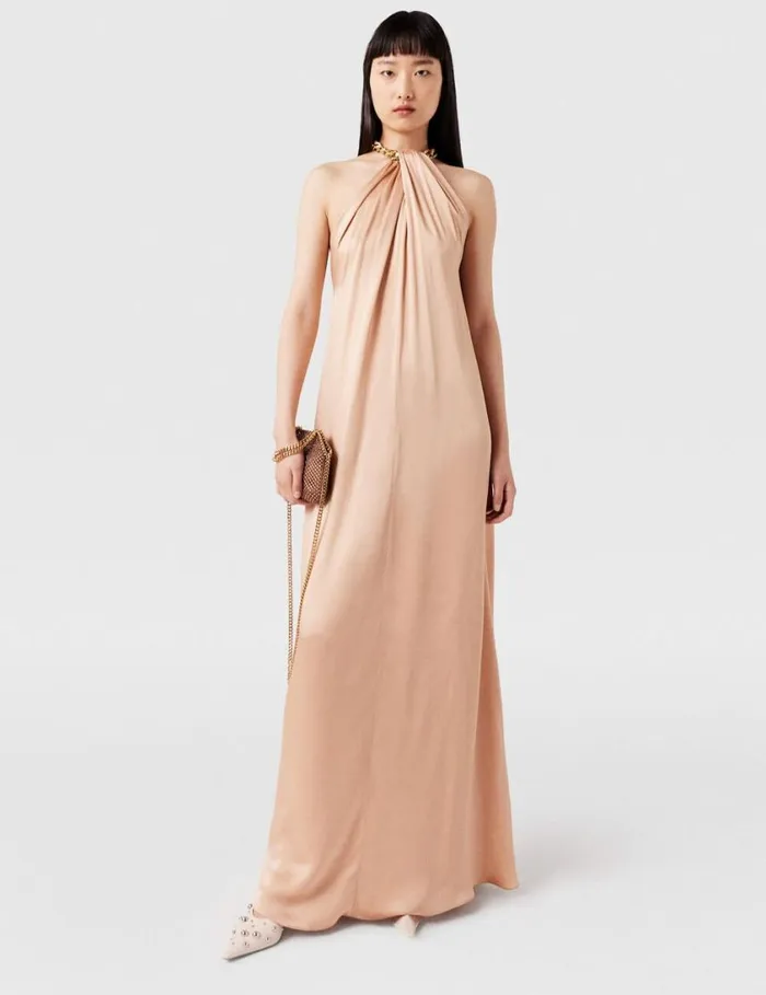 Women Chain Halterneck Satin Maxi Dress Nude Pink Stella McCartney Dresses Women Chain Halterneck Satin Maxi Dress Nude Pink Stella McCartney Dresses