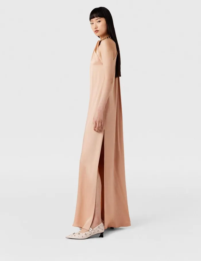 Women Chain Halterneck Satin Maxi Dress Nude Pink Stella McCartney Dresses Women Chain Halterneck Satin Maxi Dress Nude Pink Stella McCartney Dresses