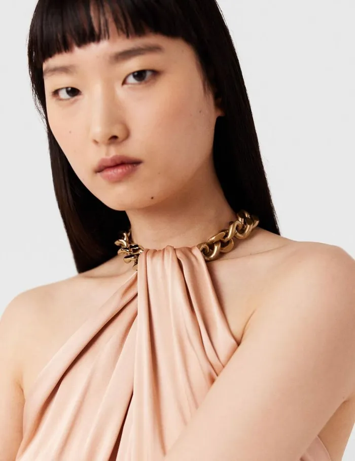 Women Chain Halterneck Satin Maxi Dress Nude Pink Stella McCartney Dresses Women Chain Halterneck Satin Maxi Dress Nude Pink Stella McCartney Dresses