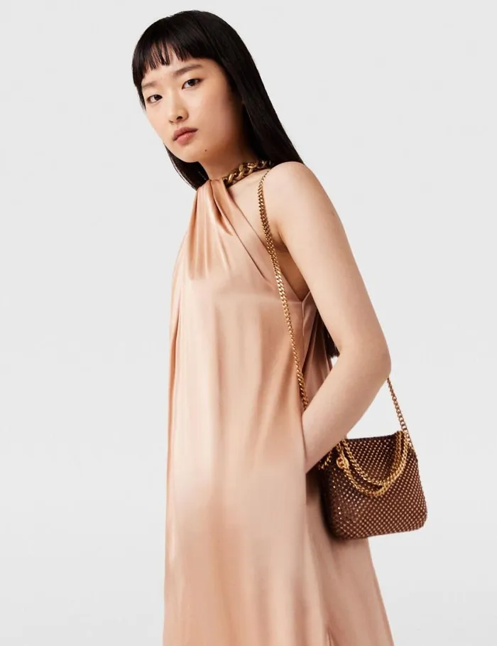 Women Chain Halterneck Satin Maxi Dress Nude Pink Stella McCartney Dresses Women Chain Halterneck Satin Maxi Dress Nude Pink Stella McCartney Dresses
