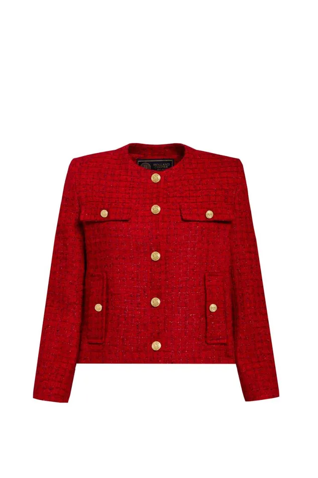 Women Chelsea Jacket Red Boucle Holland Cooper Tailoring