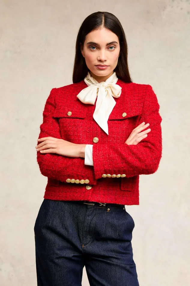 Women Chelsea Jacket Red Boucle Holland Cooper Tailoring