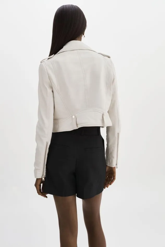 Women CIARA Cropped Leather Biker Jacket White LAMARQUE Leather Jackets Women CIARA Cropped Leather Biker Jacket White LAMARQUE Leather Jackets