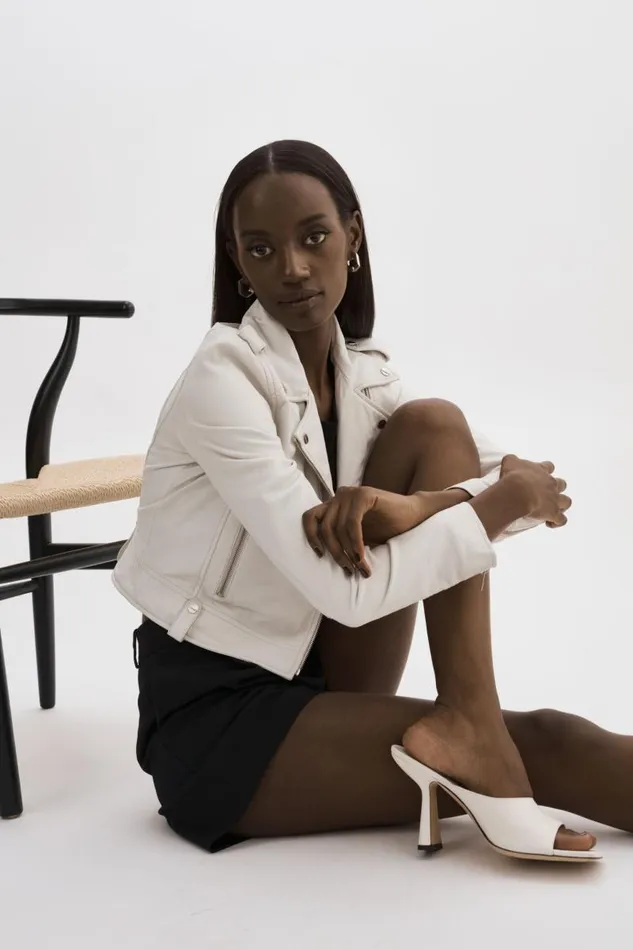 Women CIARA Cropped Leather Biker Jacket White LAMARQUE Leather Jackets Women CIARA Cropped Leather Biker Jacket White LAMARQUE Leather Jackets