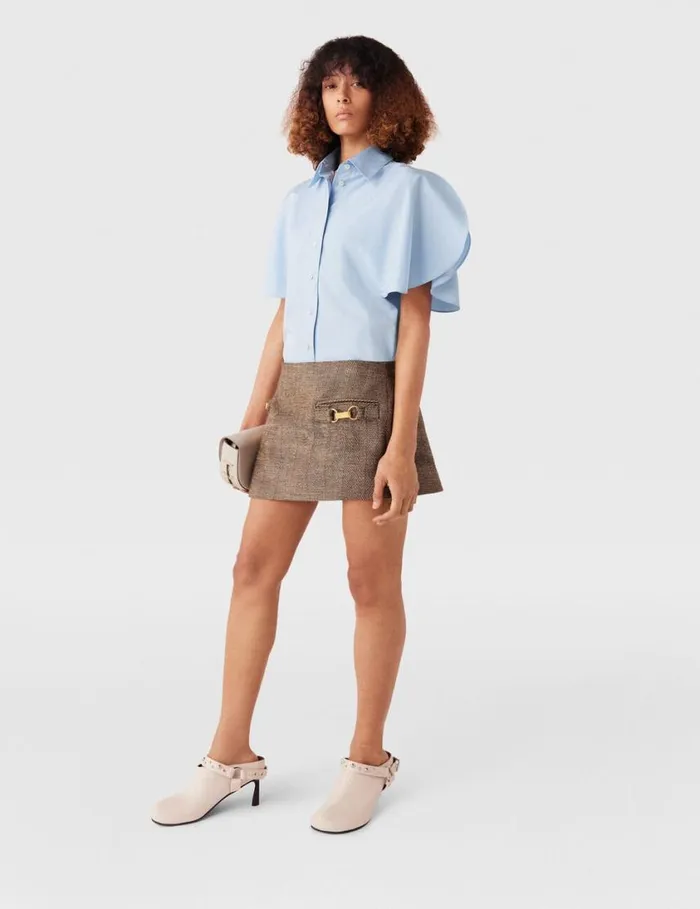 Women ClaspEmbellished MidRise Mini Skirt Chestnut Herringbone Stella McCartney Skirts Women ClaspEmbellished MidRise Mini Skirt Chestnut Herringbone Stella McCartney Skirts