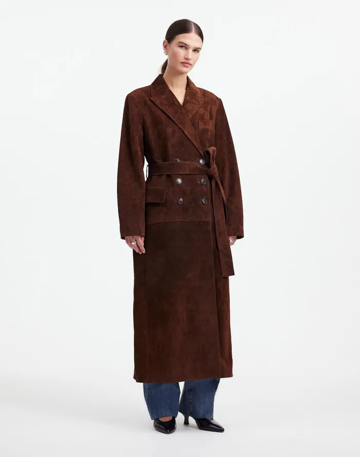Women Coats Jackets Madewell Alexa Chung For Madewell DoubleBreasted Blazer Overcoat In Suede Dark Roast Suede
