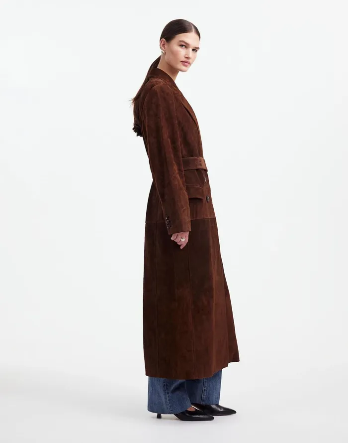 Women Coats Jackets Madewell Alexa Chung For Madewell DoubleBreasted Blazer Overcoat In Suede Dark Roast Suede