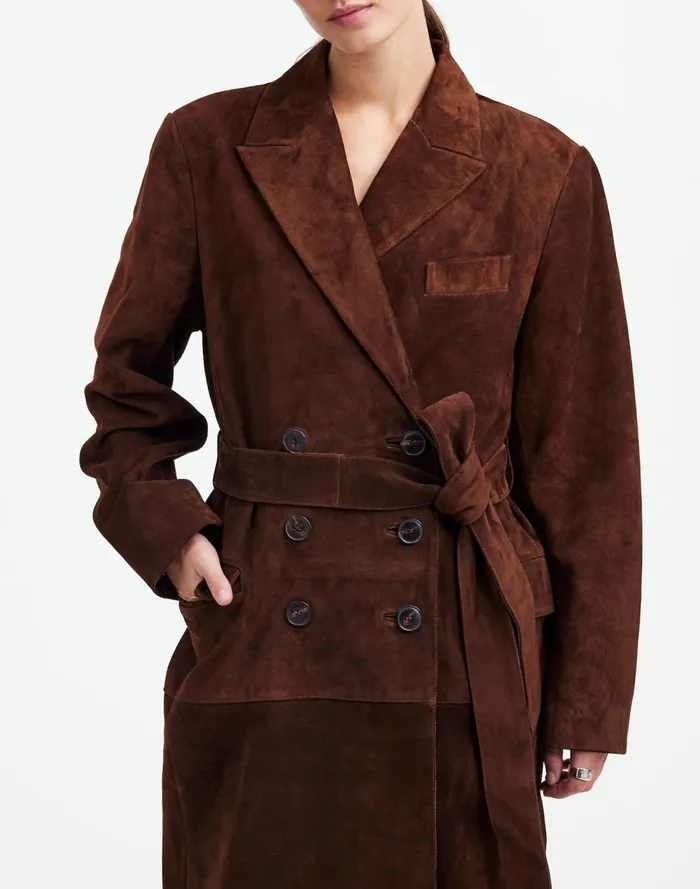 Women Coats Jackets Madewell Alexa Chung For Madewell DoubleBreasted Blazer Overcoat In Suede Dark Roast Suede