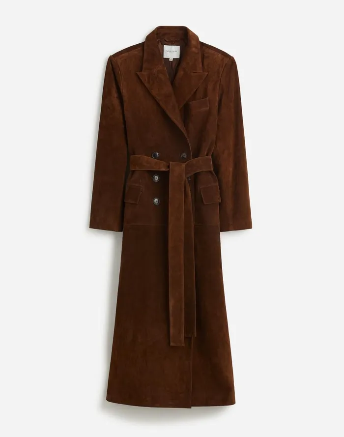 Women Coats Jackets Madewell Alexa Chung For Madewell DoubleBreasted Blazer Overcoat In Suede Dark Roast Suede