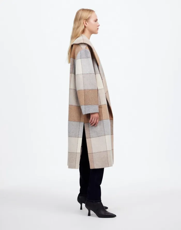 Women Coats Jackets Madewell Belted Robe Coat In Plaid Soft Fawn