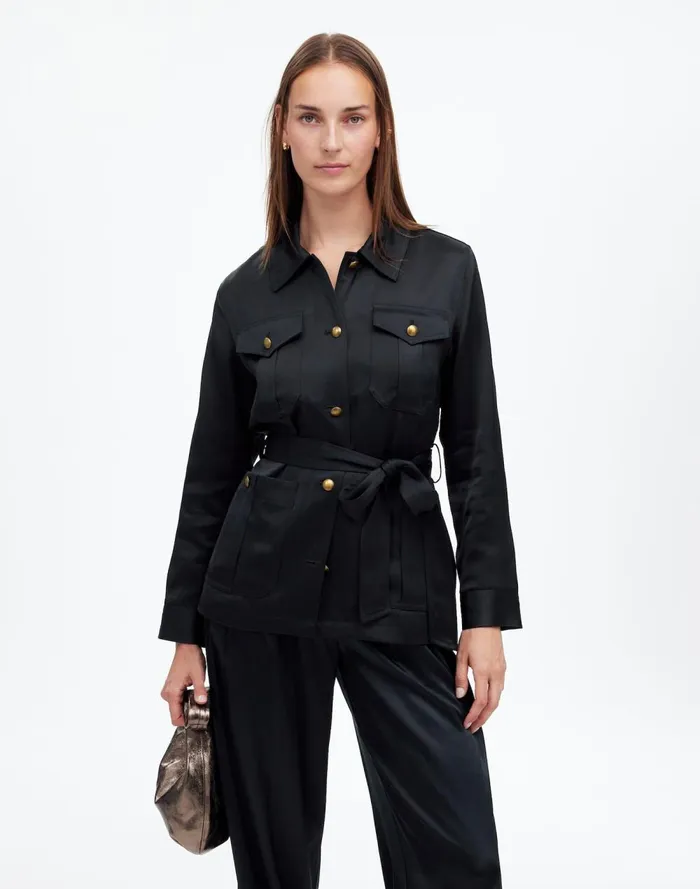 Women Coats Jackets Madewell DoubleFaced Satin Safari Jacket True Black