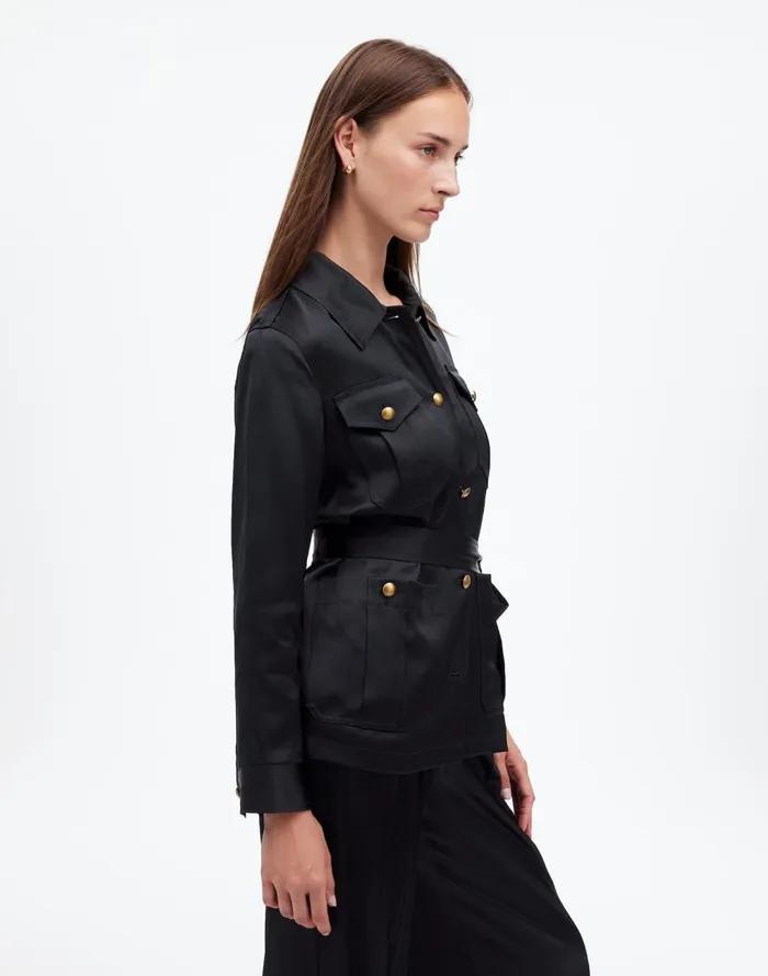 Women Coats Jackets Madewell DoubleFaced Satin Safari Jacket True Black