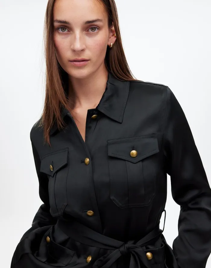 Women Coats Jackets Madewell DoubleFaced Satin Safari Jacket True Black