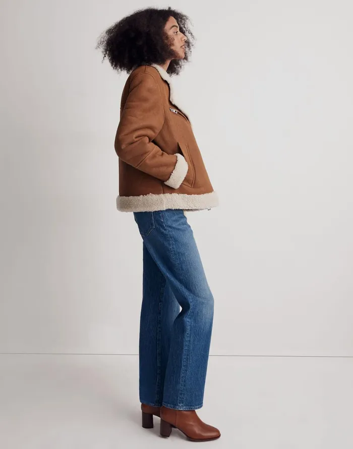 Women Coats Jackets Madewell Oversized Shearling Motorcycle Jacket Acorn