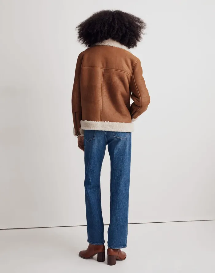 Women Coats Jackets Madewell Oversized Shearling Motorcycle Jacket Acorn
