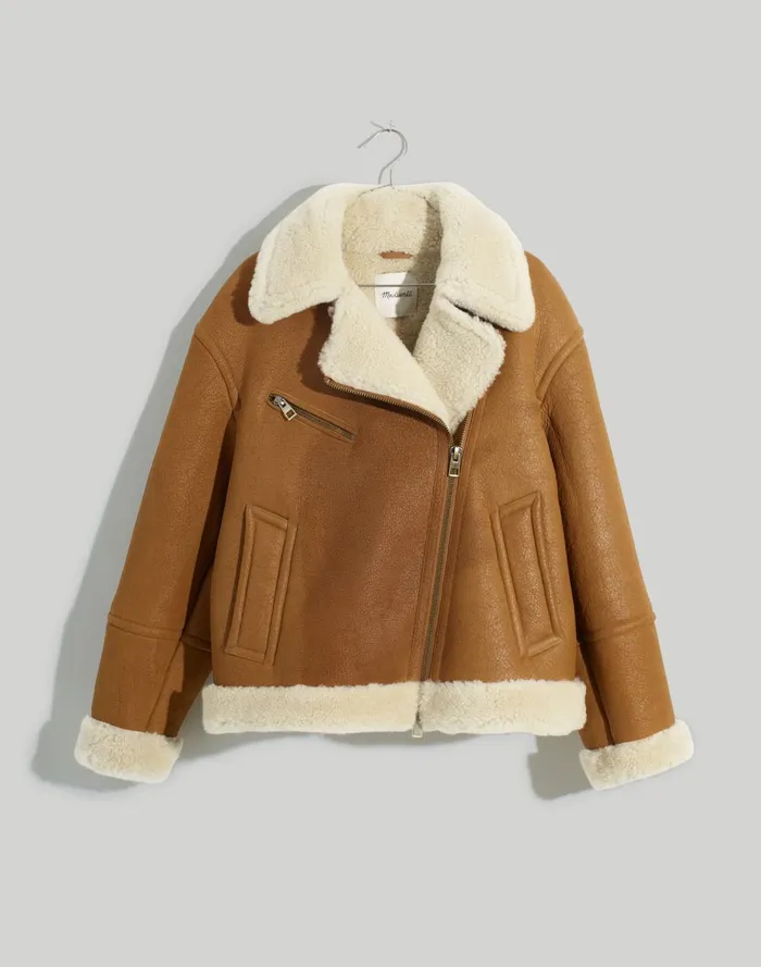 Women Coats Jackets Madewell Oversized Shearling Motorcycle Jacket Acorn