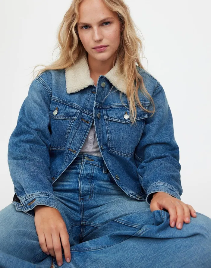 Women Coats Jackets Madewell SherpaCollar Jean Jacket In Lanesboro Wash Lanesboro Wash