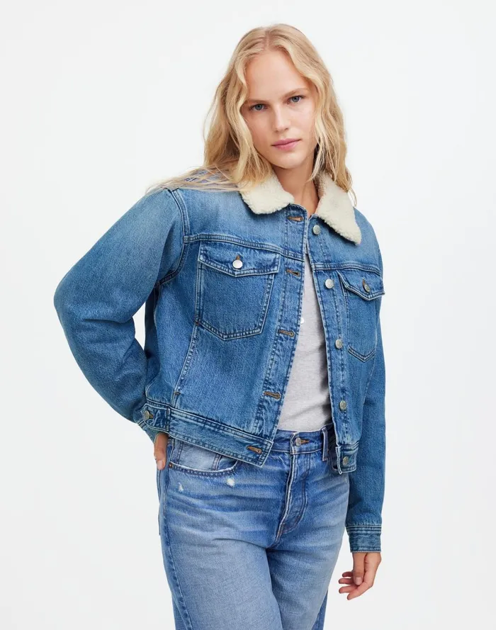 Women Coats Jackets Madewell SherpaCollar Jean Jacket In Lanesboro Wash Lanesboro Wash