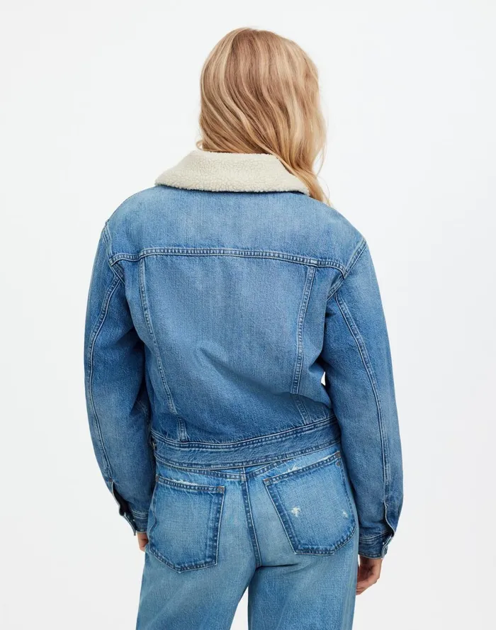 Women Coats Jackets Madewell SherpaCollar Jean Jacket In Lanesboro Wash Lanesboro Wash