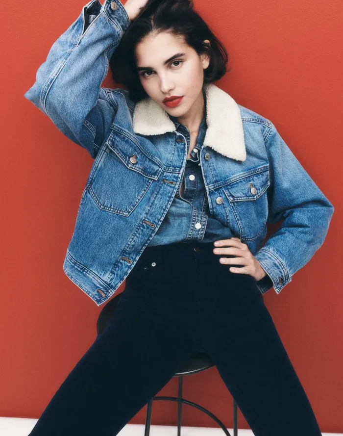 Women Coats Jackets Madewell SherpaCollar Jean Jacket In Lanesboro Wash Lanesboro Wash