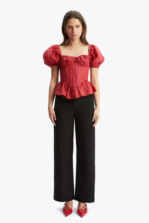 Women Corsets Bardot Esra Puff Sleeve Corset Top In Fire Red Fire Red