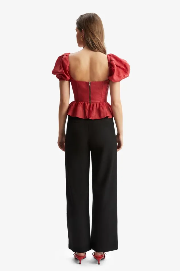 Women Corsets Bardot Esra Puff Sleeve Corset Top In Fire Red Fire Red
