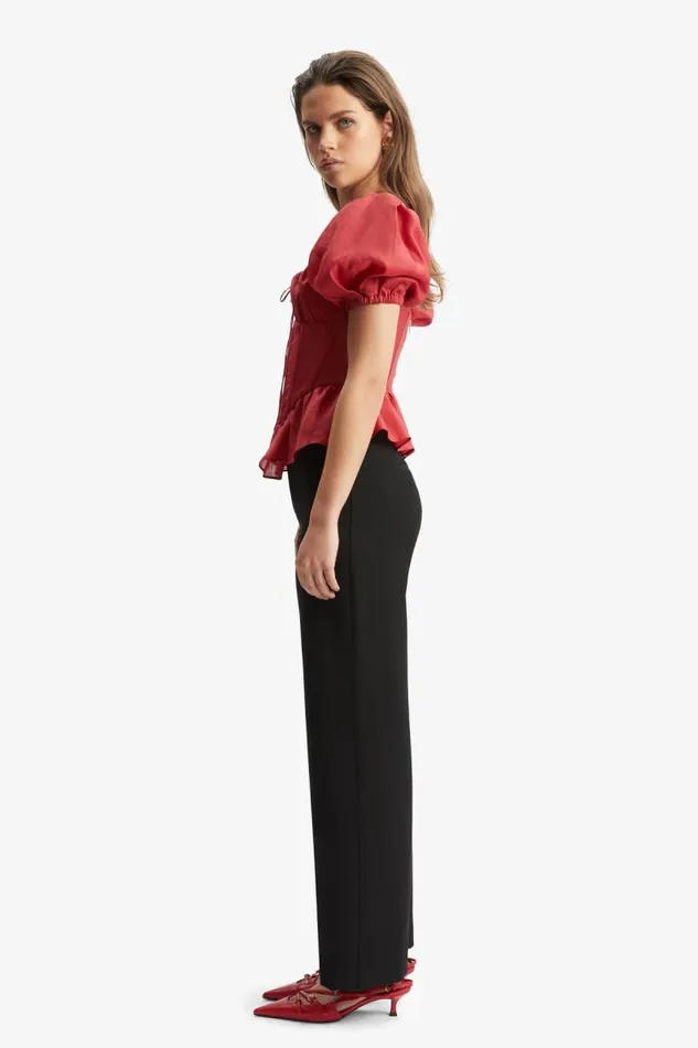 Women Corsets Bardot Esra Puff Sleeve Corset Top In Fire Red Fire Red