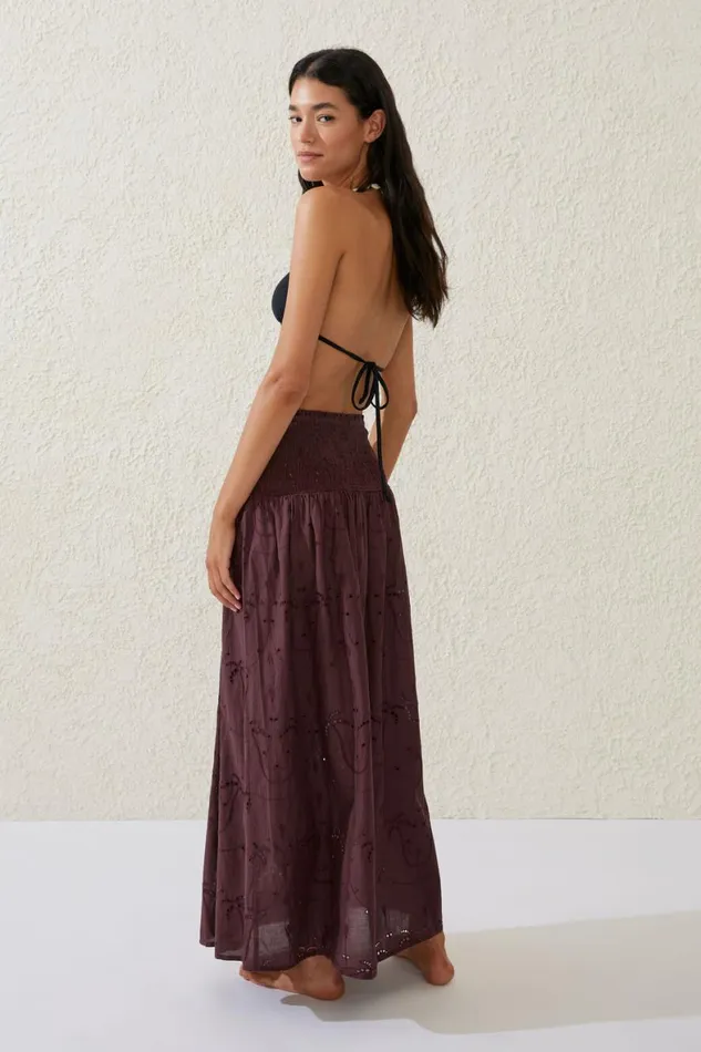 Women Cover Ups Cotton On The Vacation Maxi Skirt Willow Brown Palm Tree