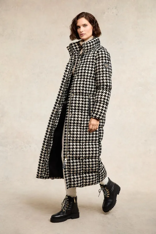 Women Crawford Longline Coat Ecru Houndstooth Holland Cooper Coats